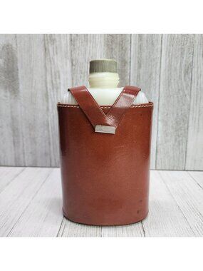 Vintage Flask Plastic Bottle with Hickok Top Grain Cowhide Brown Leather Cover